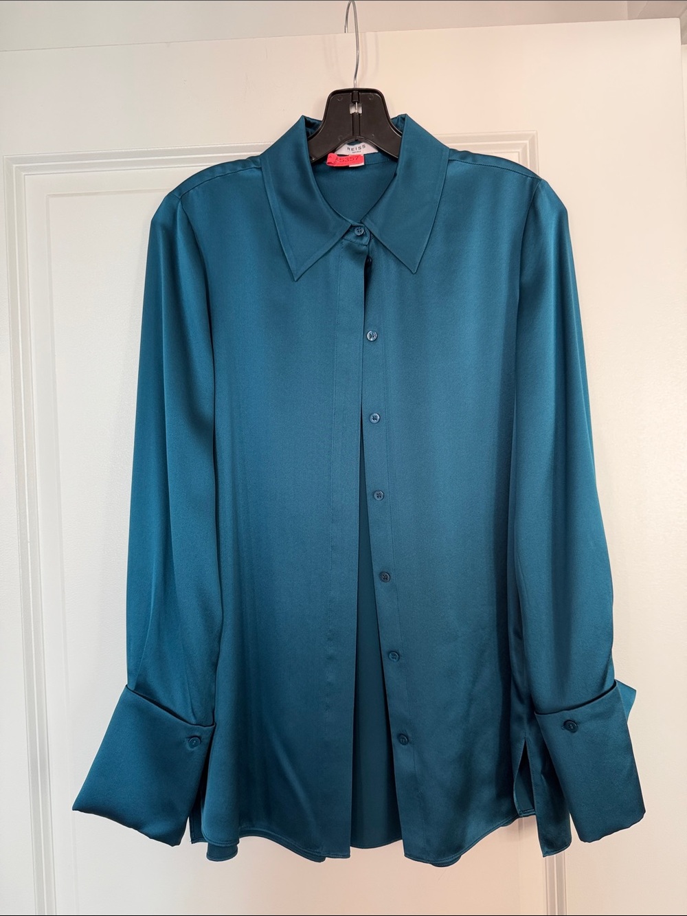 Reiss Teal Satin-Look Button Front Blouse